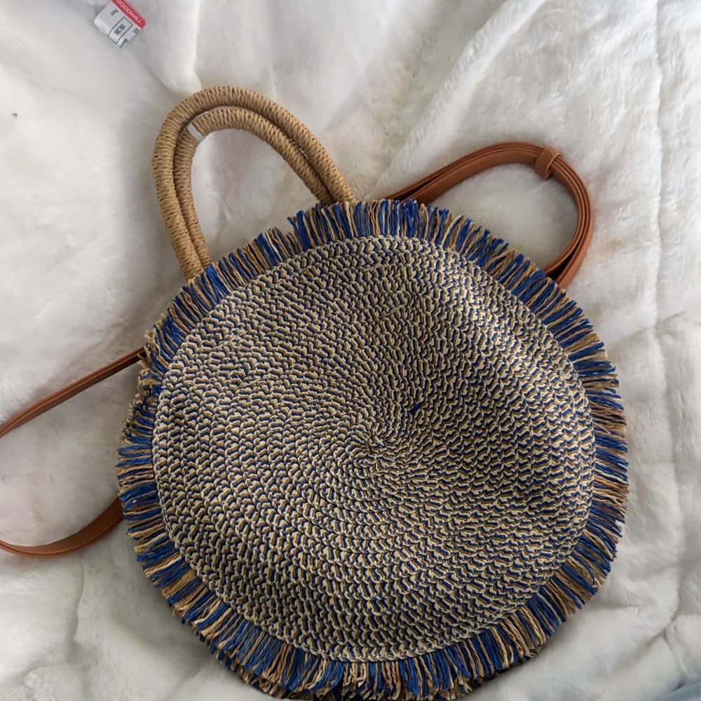 Zara  Round Tote Bag boho  rattan shingle bag cross body